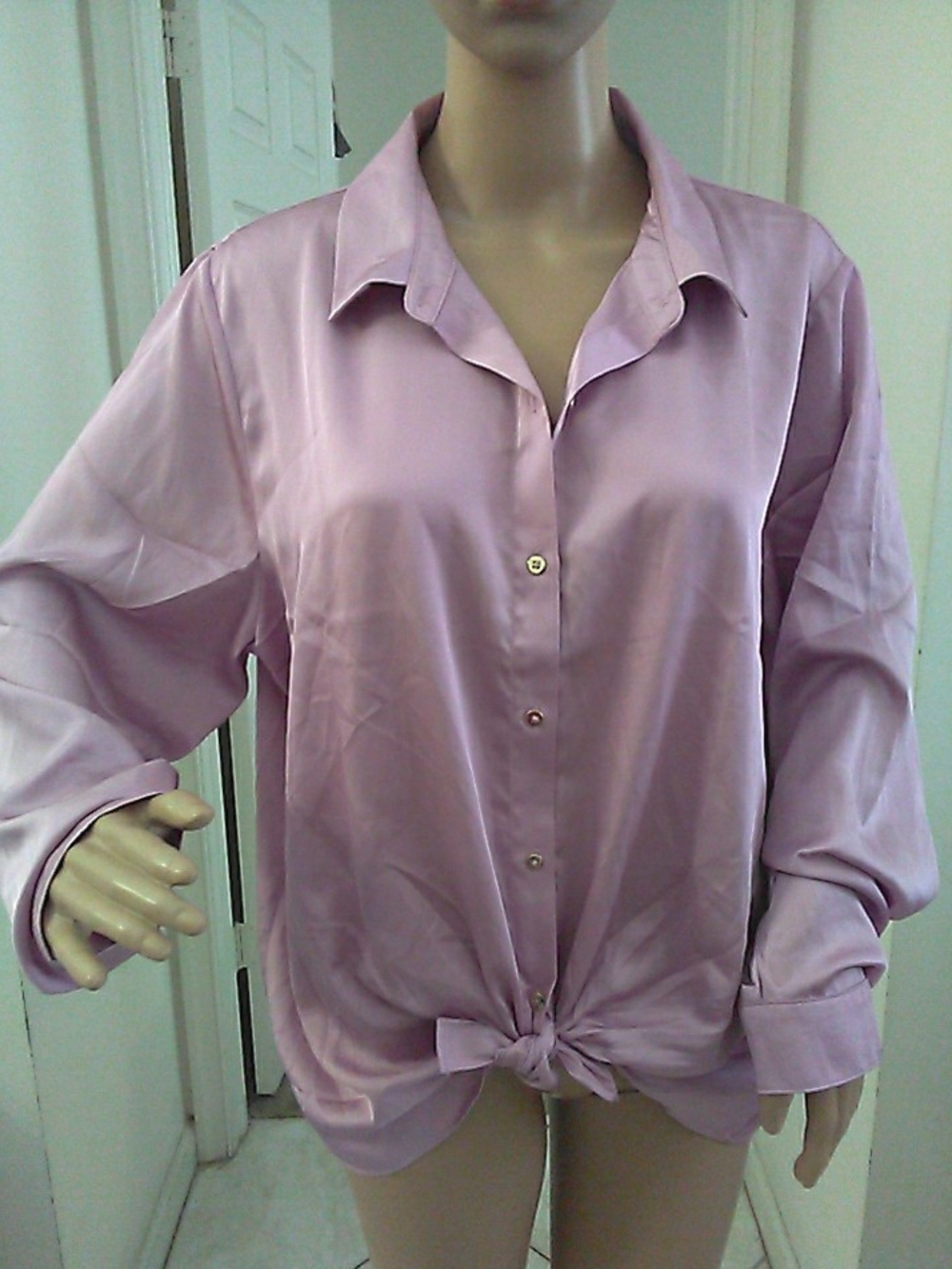 NWT BOLD ELEMENTS Lavender Satin Button-Down Shirt  SZ. XXL (XX SOFT & THIN)